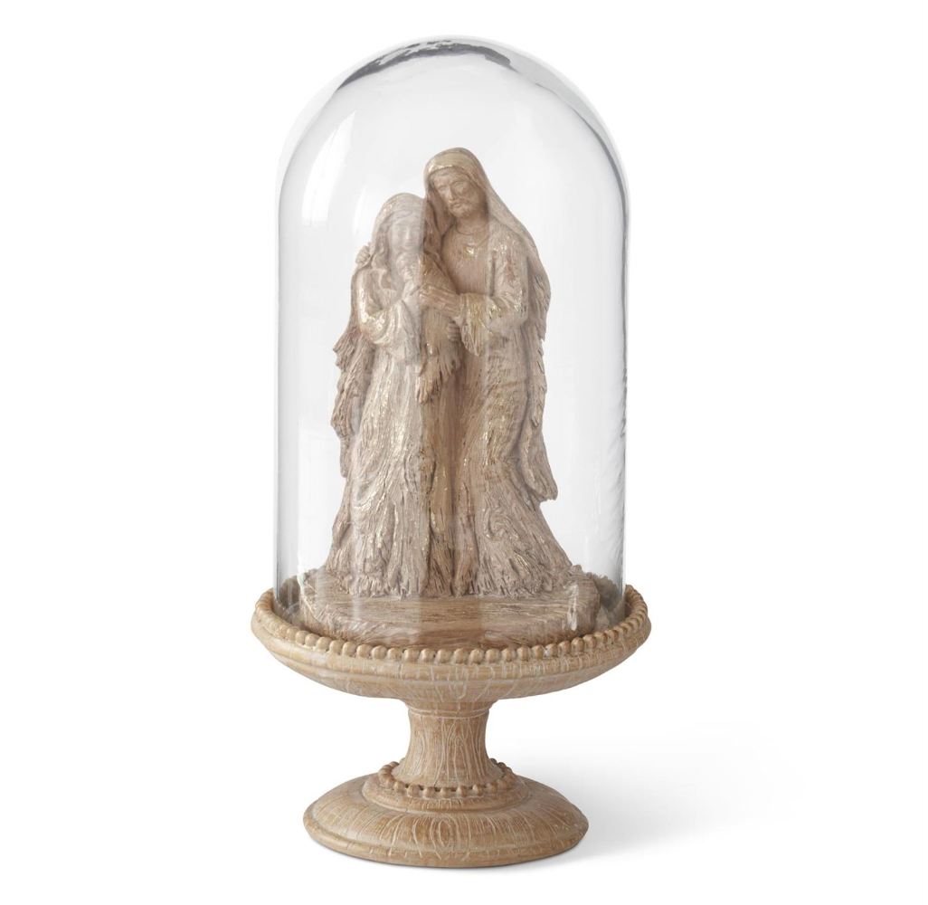 10.5 Inch Resin Woodgrain & Gold wash Nativity Cloche - Michigan Southern Charm