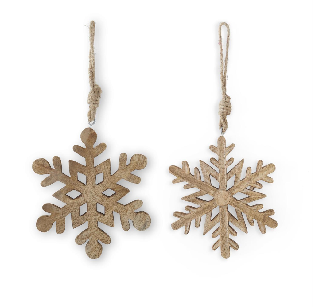 6 Inch Mango Wood Snowflake Ornament w/Jute Hangers - Michigan Southern Charm