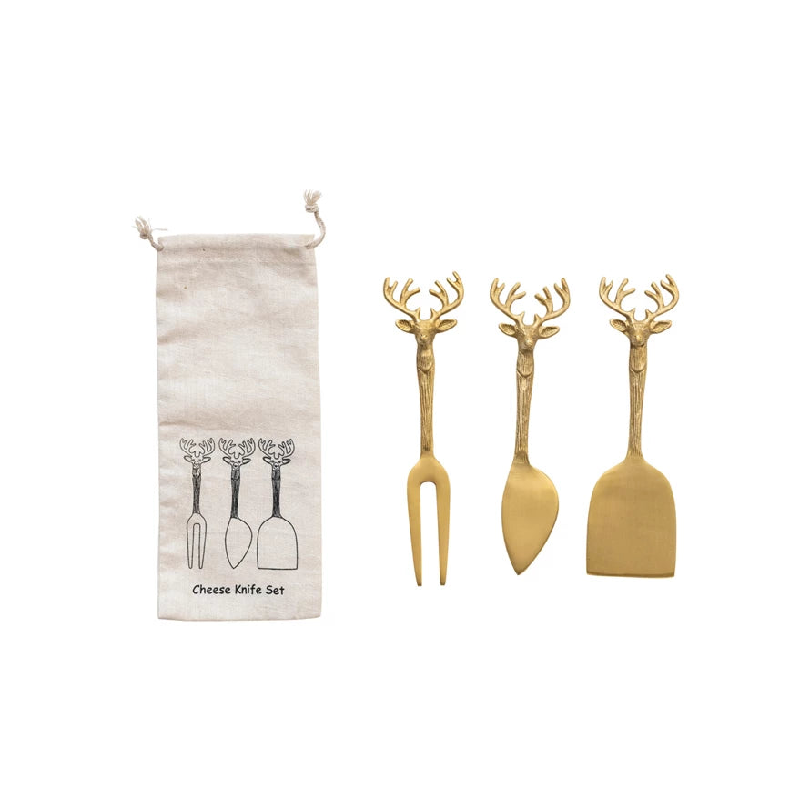 Brass Cheese Knives w/ Reindeer Handles - Michigan Southern Charm