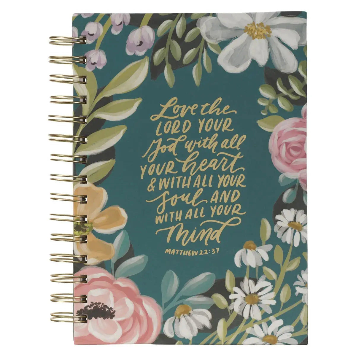 Journal Wirebound Teal Floral Love the Lord Matt. 22:37