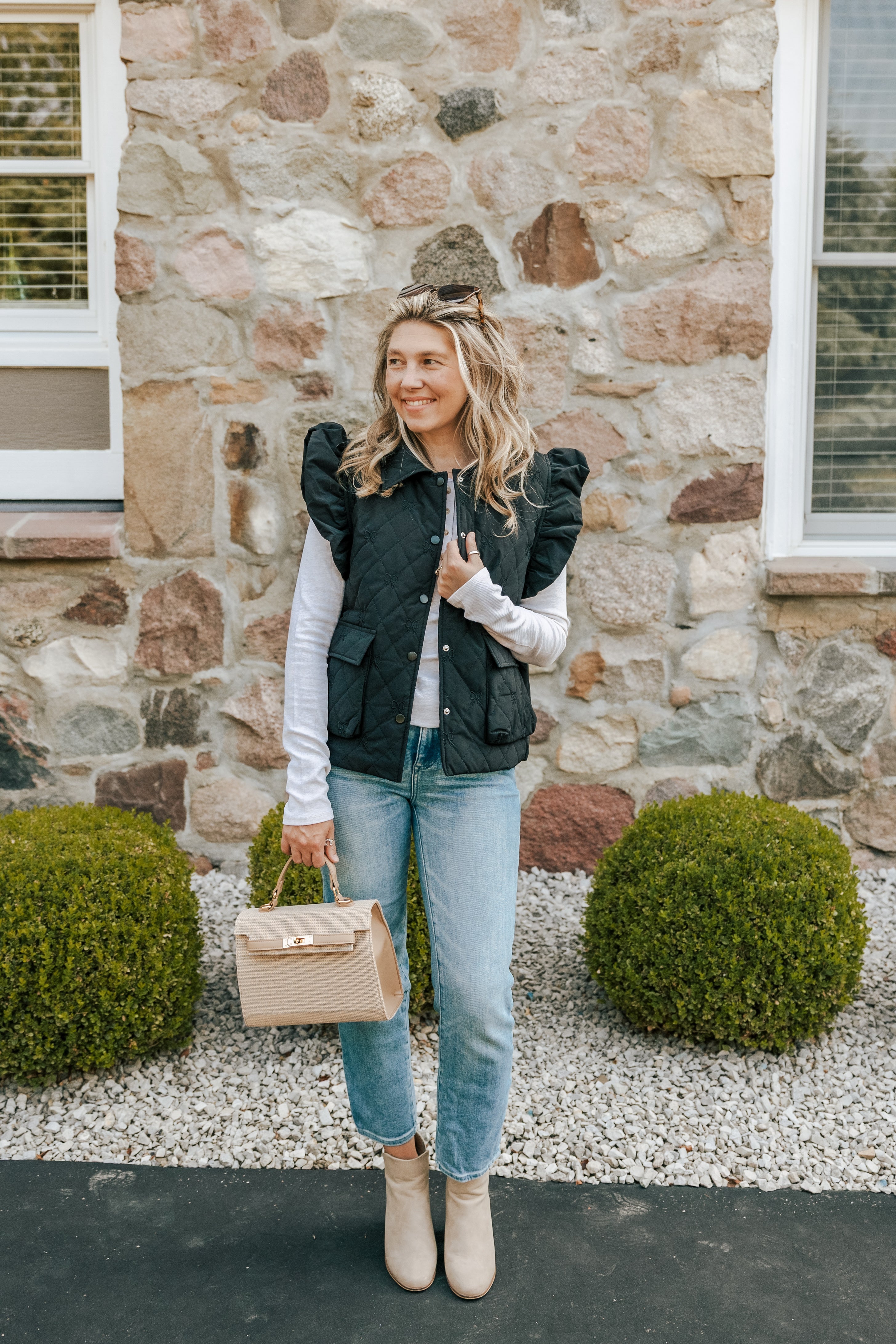 Tiny Bow Embroidered Quilted Vest