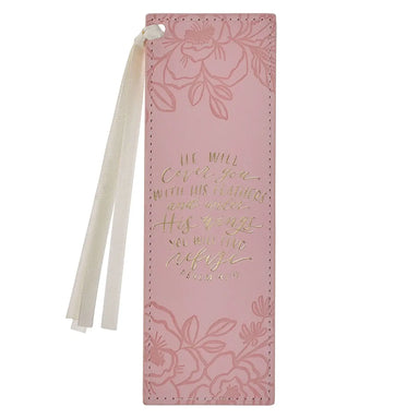 Bookmark Faux Leather Pink He Will Cover You Ps. 91:4 - Michigan Southern Charm