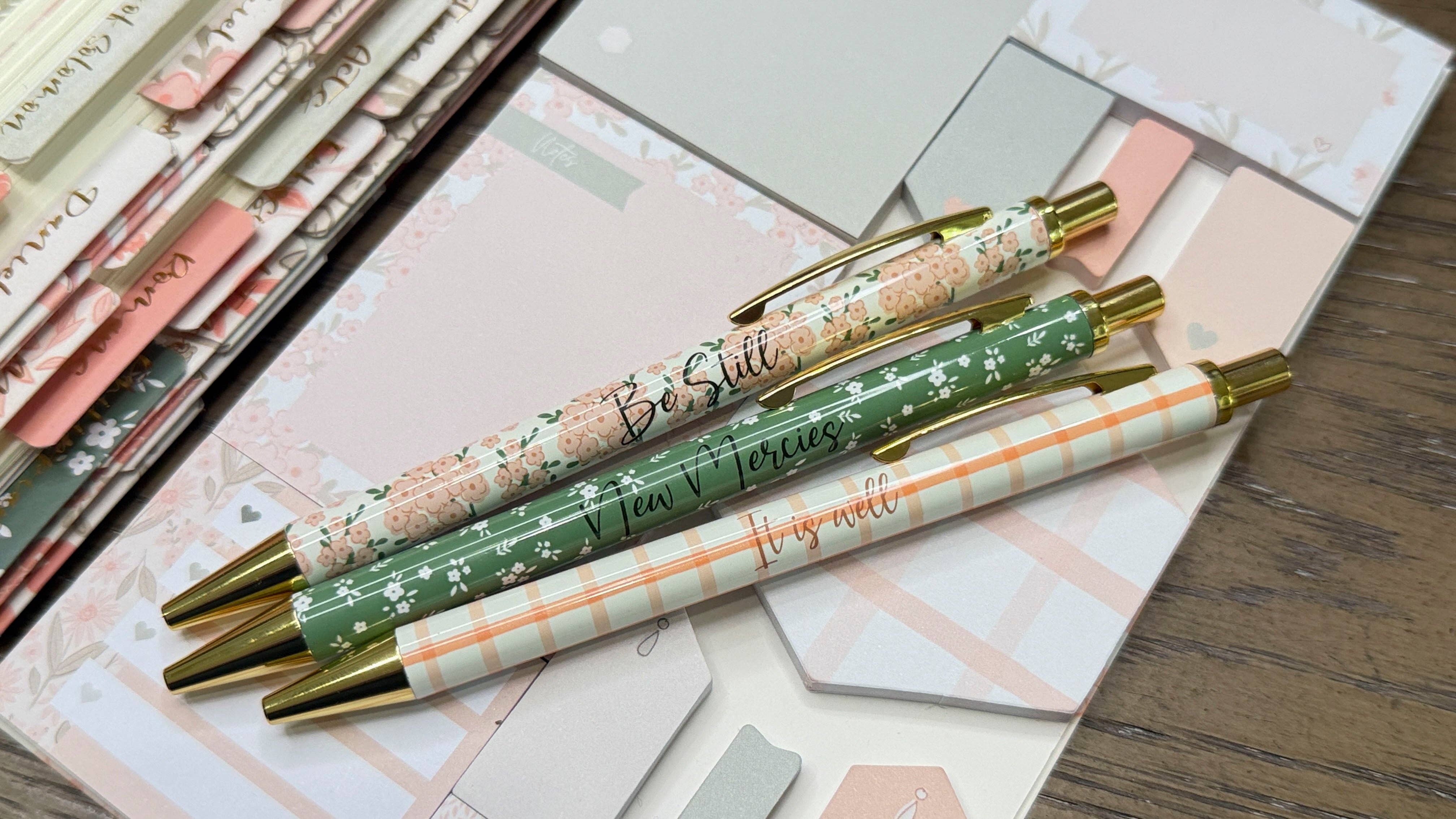Be Still Christian Pen Set | Peach Floral Fine Tip Bible Study Pens