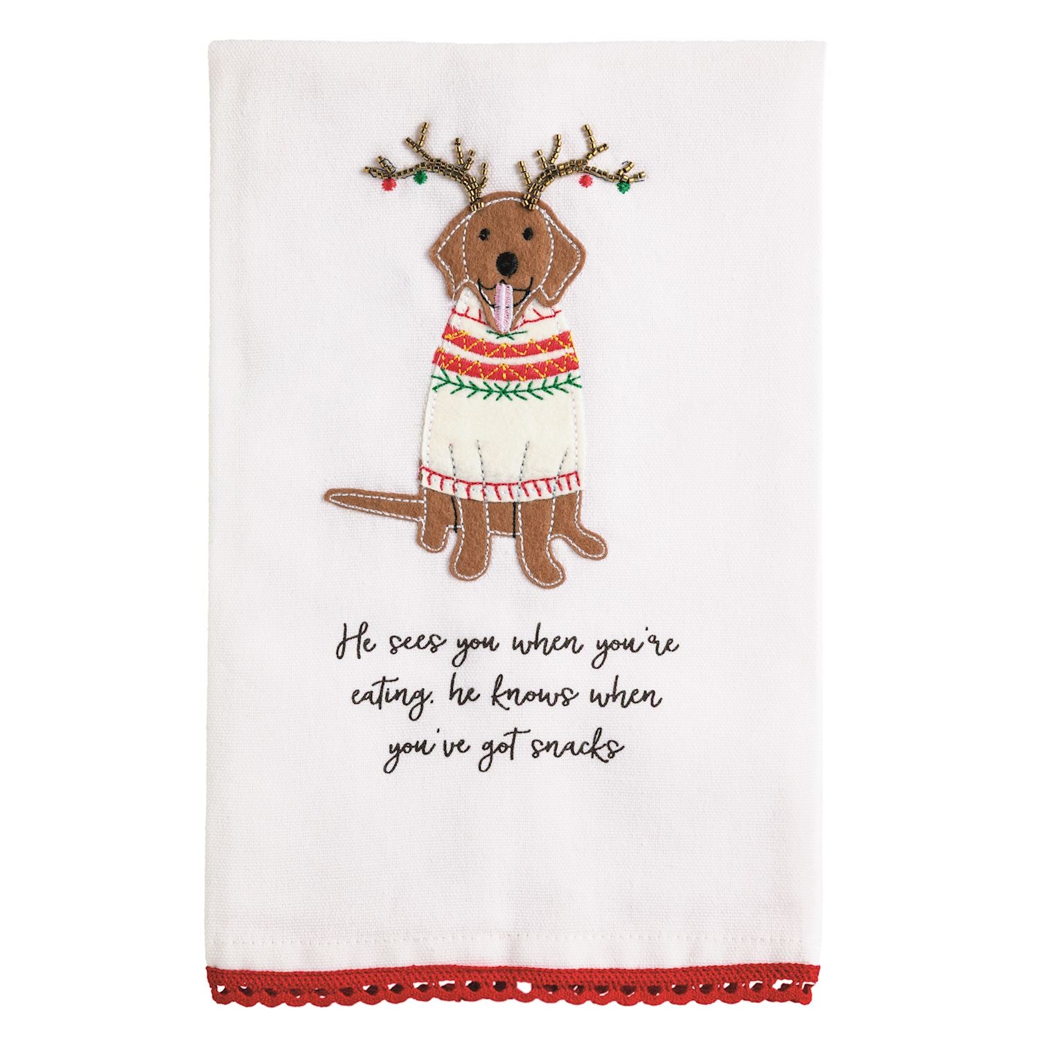 He Sees You Dog Christmas Appliqué Towel