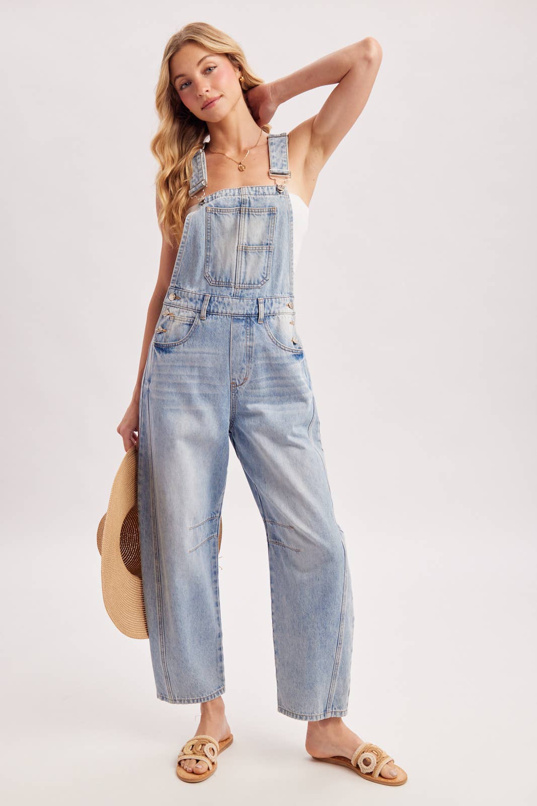 DENIM BARREL OVERALLS