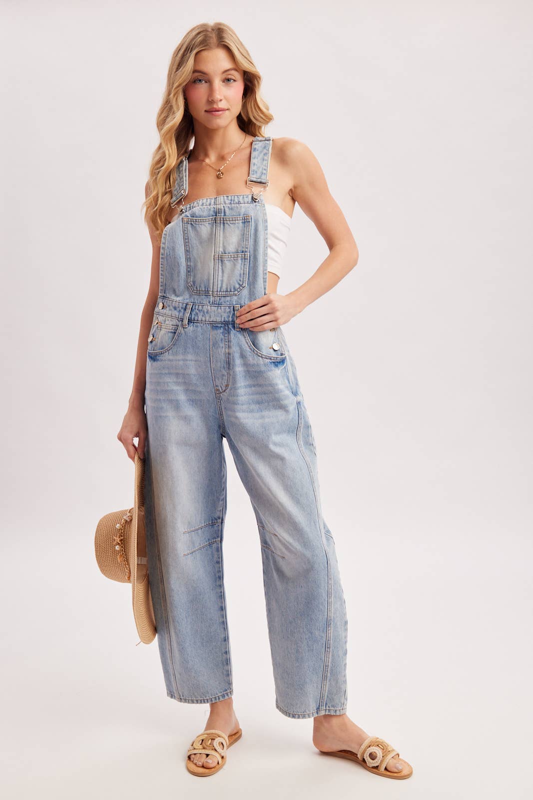 DENIM BARREL OVERALLS