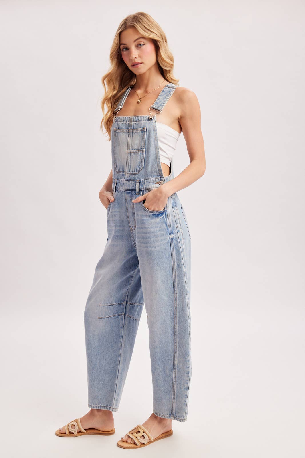 DENIM BARREL OVERALLS