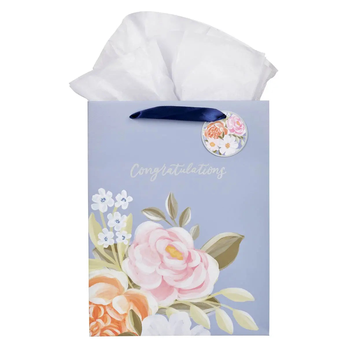 Gift Bag Lg Portrait Blue Floral Congratulations