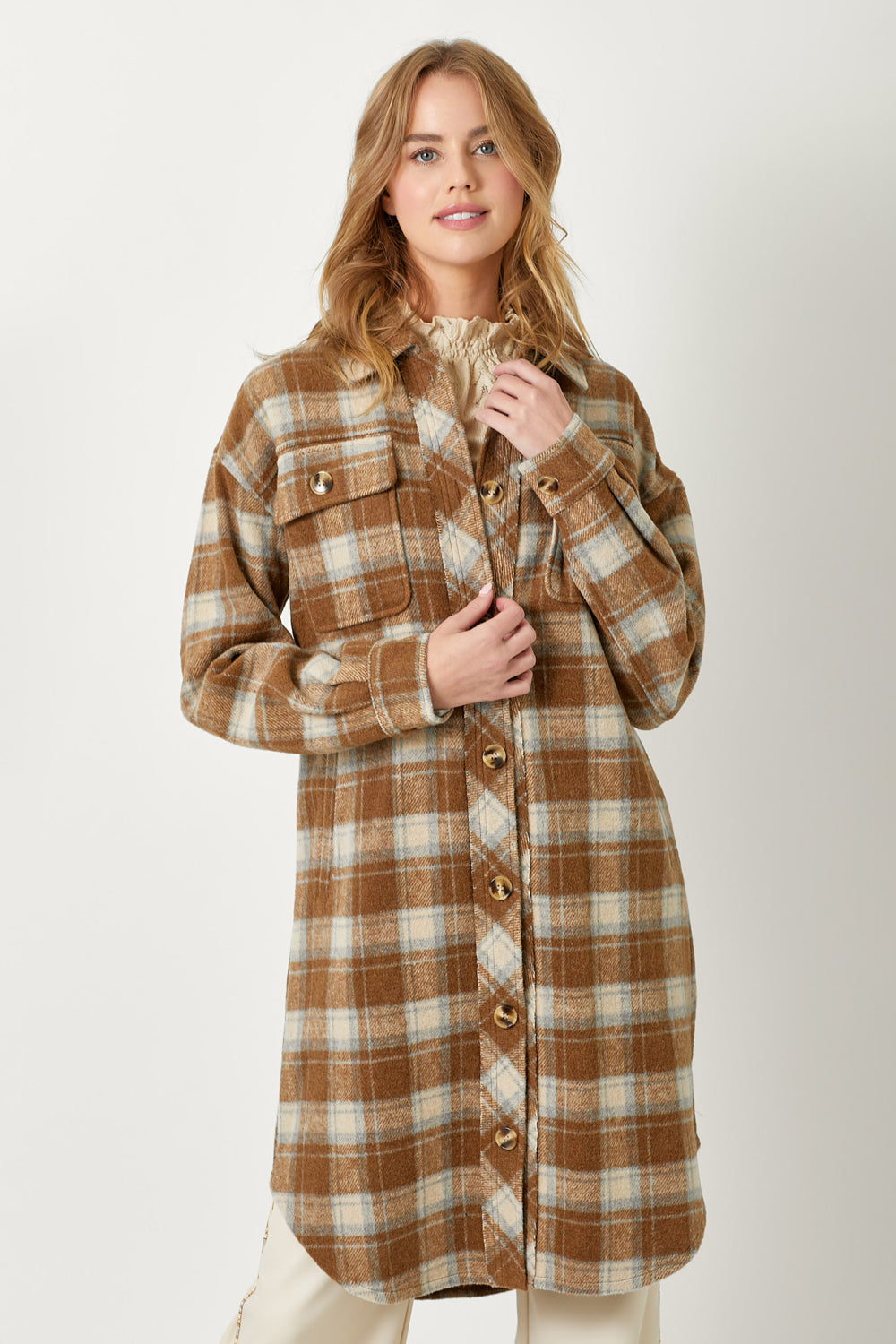 FRINGE PLACKET PLAID JACKET