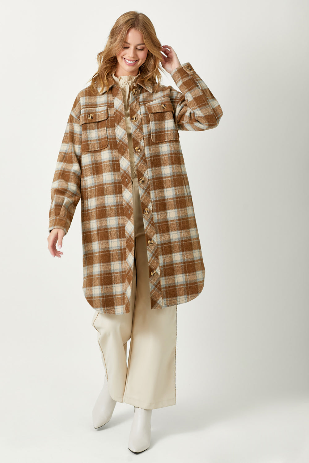 FRINGE PLACKET PLAID JACKET