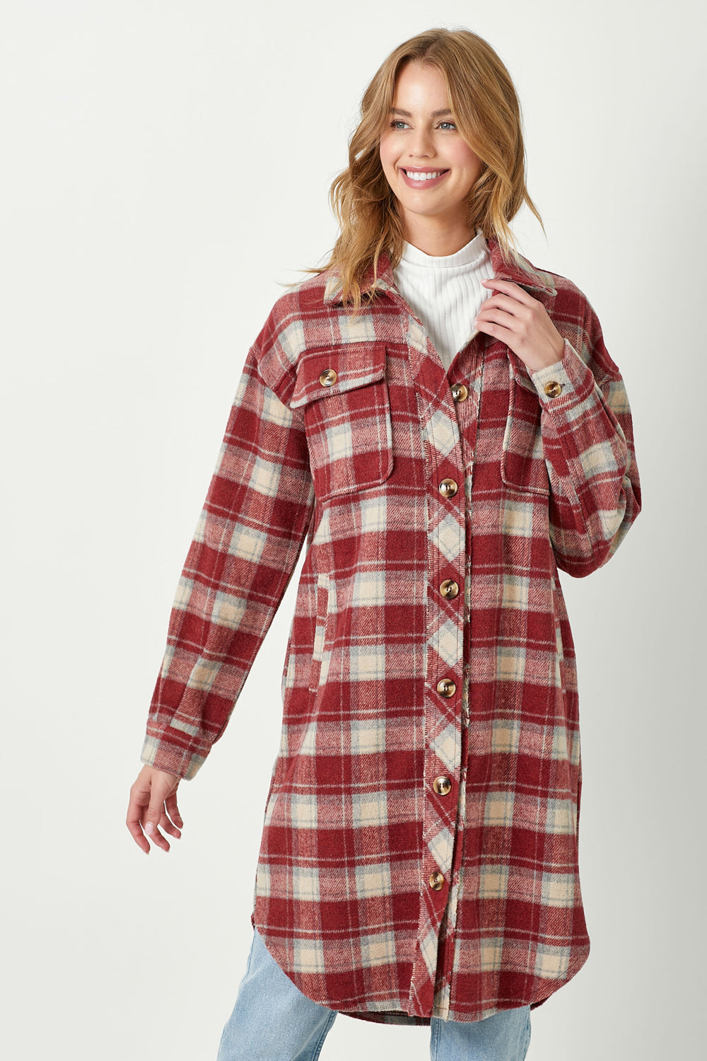 FRINGE PLACKET PLAID JACKET