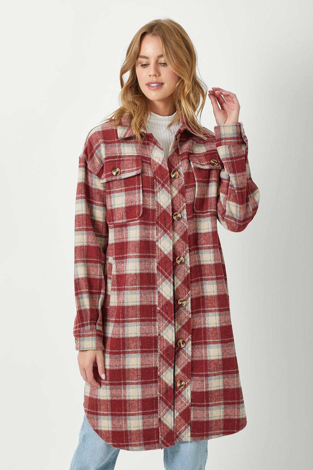 FRINGE PLACKET PLAID JACKET