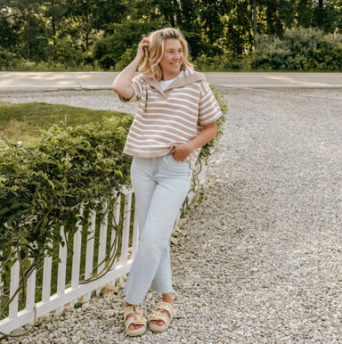 Striped Collared Sweater Top - Michigan Southern Charm