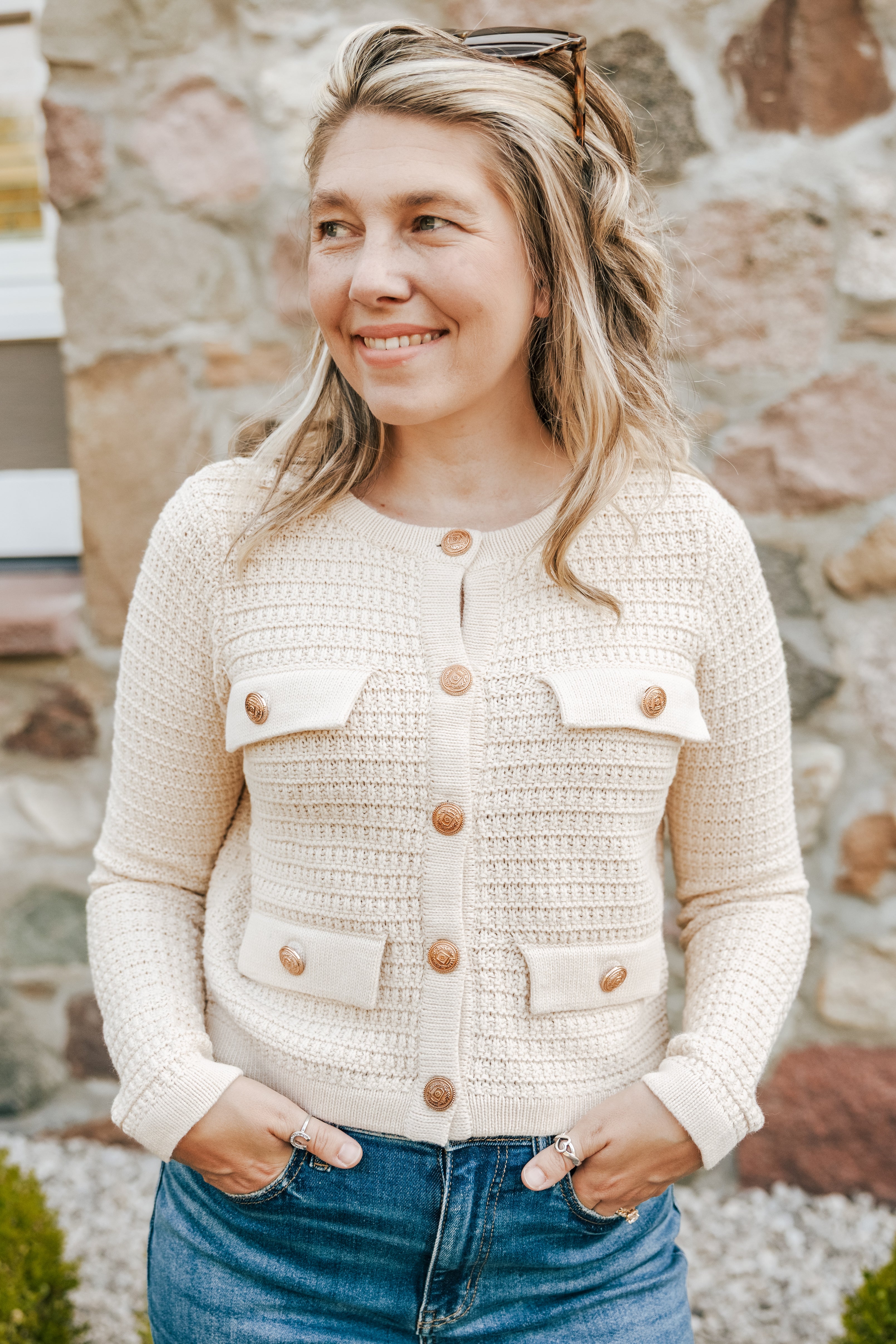 Sweater Cardigan With Gold Buttons