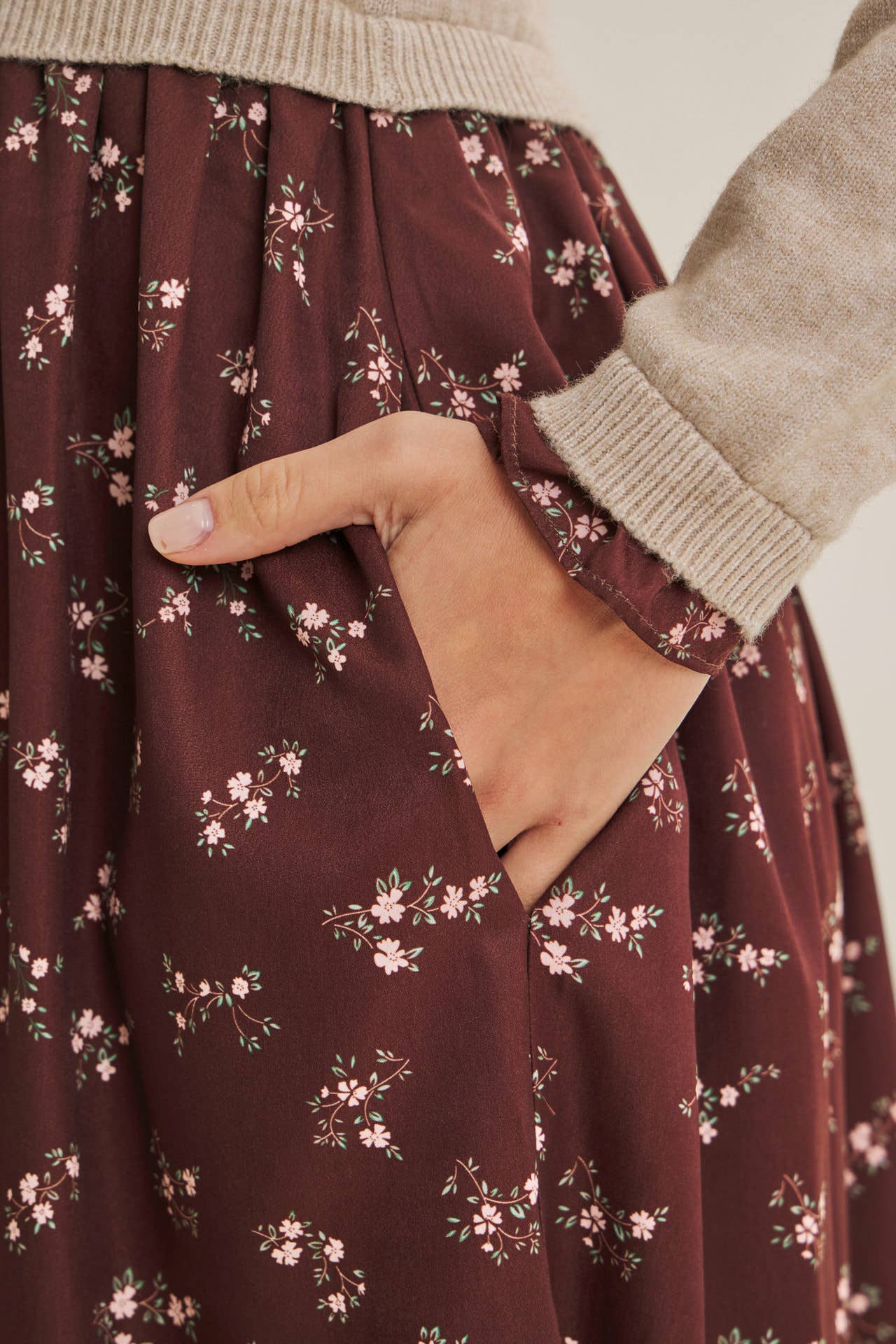PRESSED PETALS VISCOSE BLEND SWEATER TWOFER MIDI DRESS