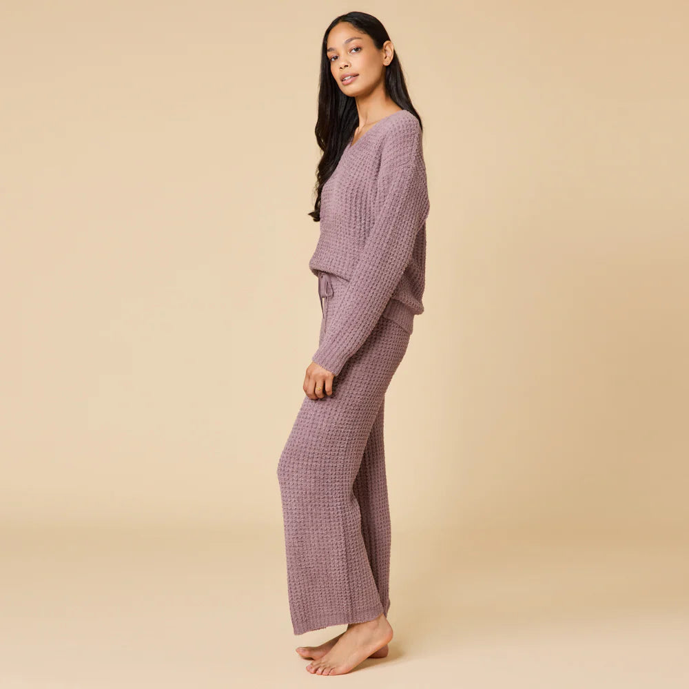 Waffle Marshmallow V-Neck Luxe Lounge Set Driftwood