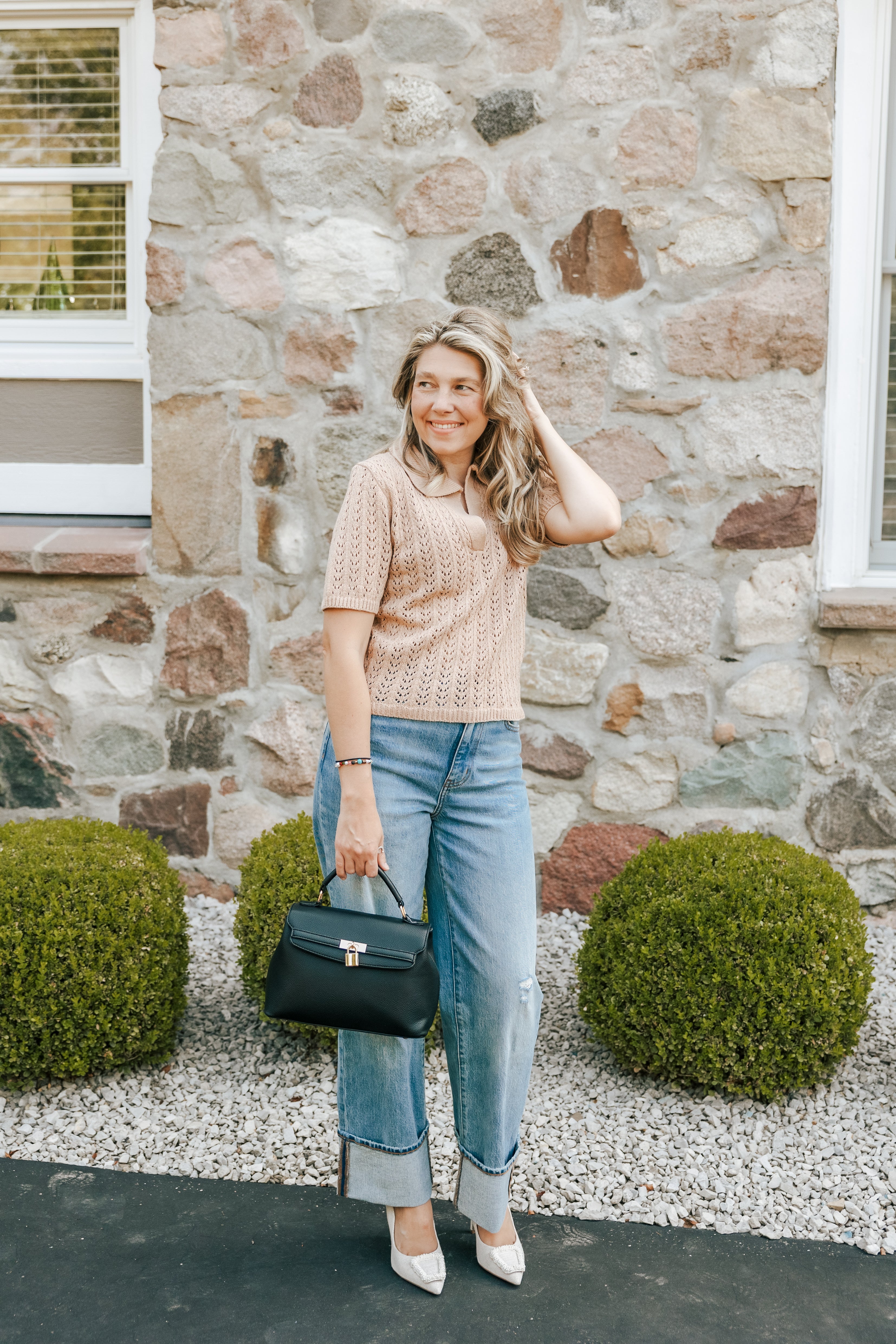 Short Sleeve Collar Neck Sweater