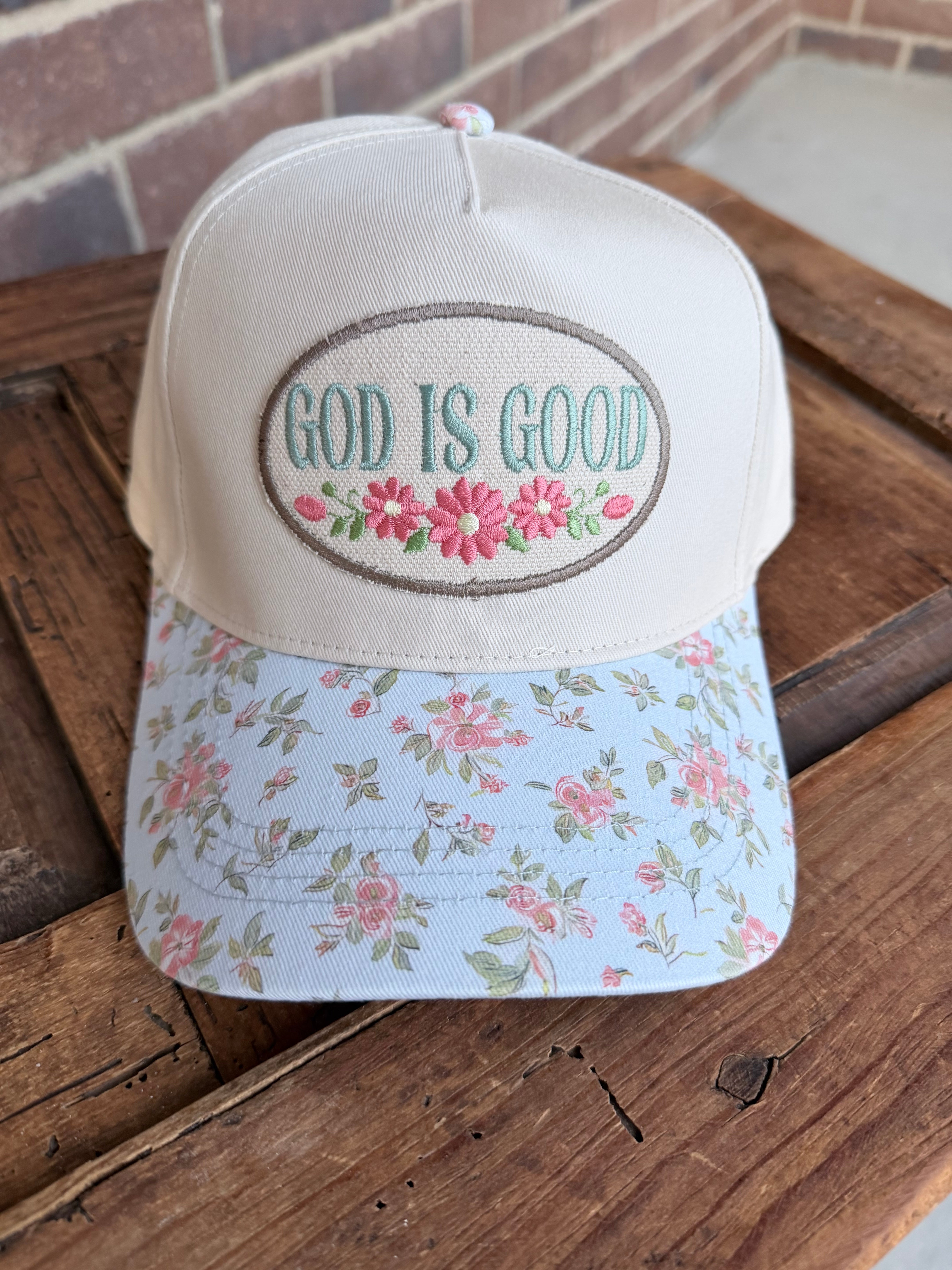 God Is Good Blue Floral Hat