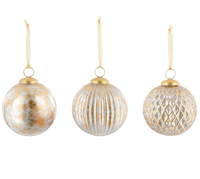 WHITE GLASS ORNAMENT GOLD ACCENTS