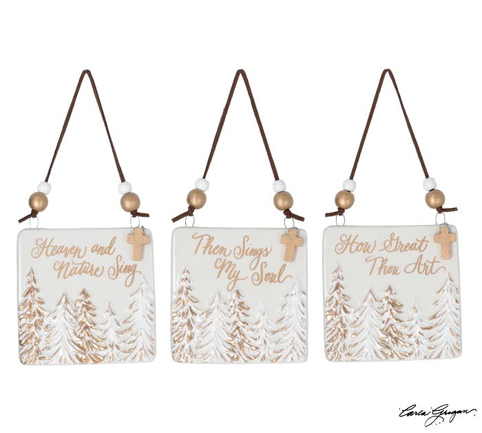 SQUARE WITH GOLD/WHITE TREES ORNAMENT - Michigan Southern Charm