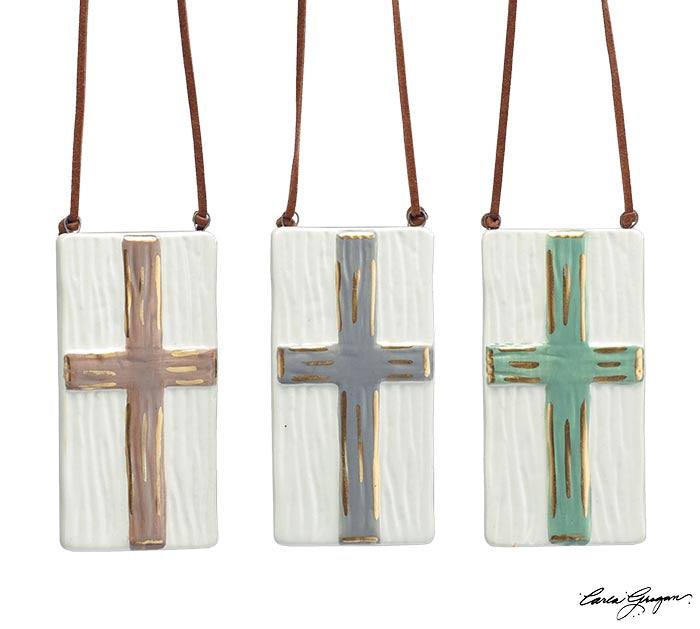 RAISED CROSS ON RECTANGLE ORNAMENT - Michigan Southern Charm