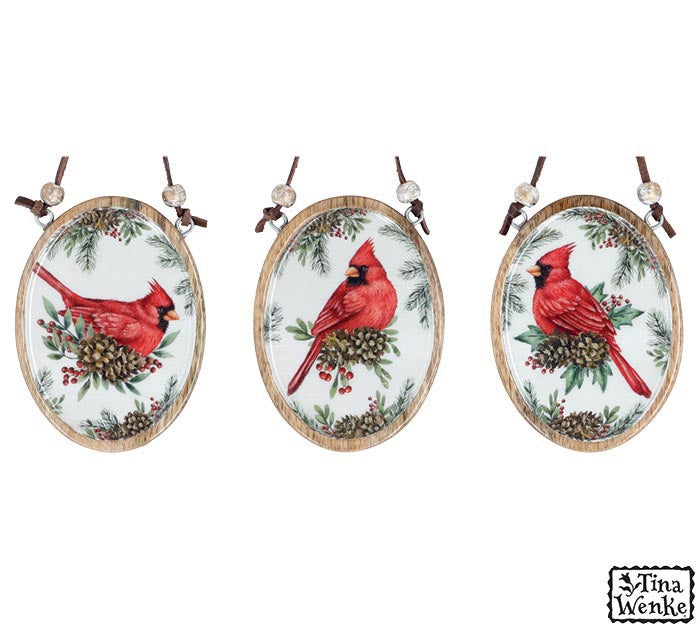 CARDINAL MANGO WOOD ORNAMENTS