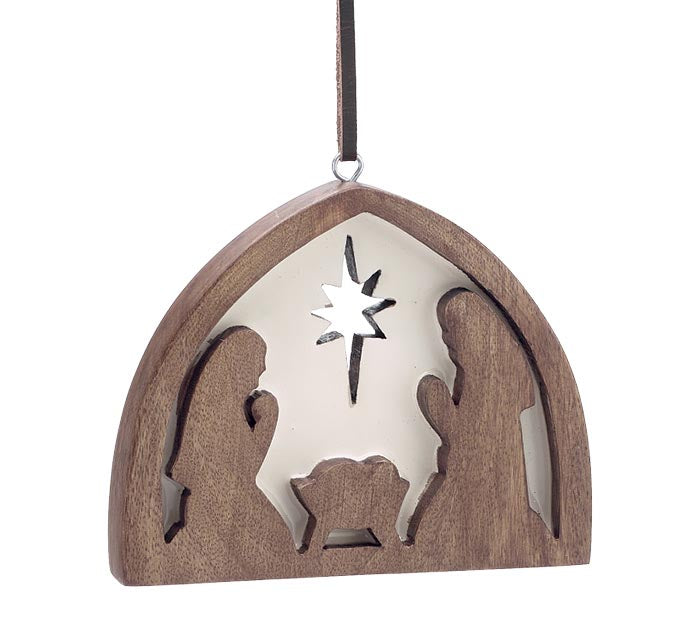 HOLY FAMILY SILHOUETTE MANGO WOOD ORNAMENT - Michigan Southern Charm