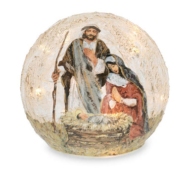 LIGHT UP GLASS GLOBE WITH HOLY FAMILY - Michigan Southern Charm