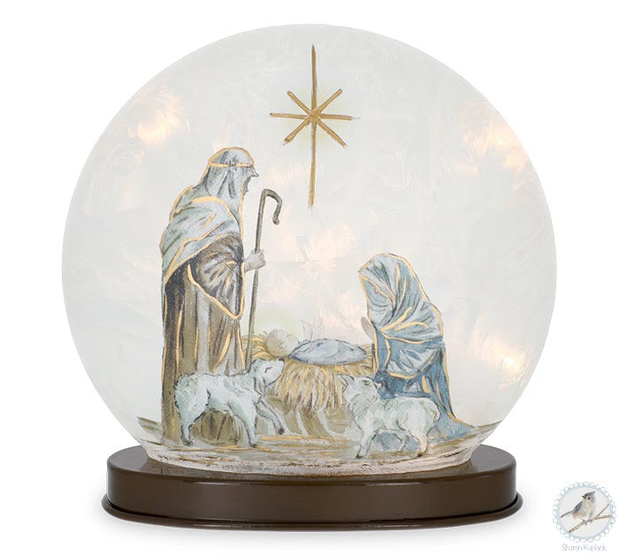 GLASS LIGHT UP HOLY FAMILY RAISED STAR