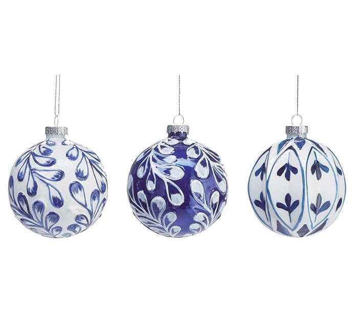 GLASS ORNAMENT BLUE AND WHITE - Michigan Southern Charm