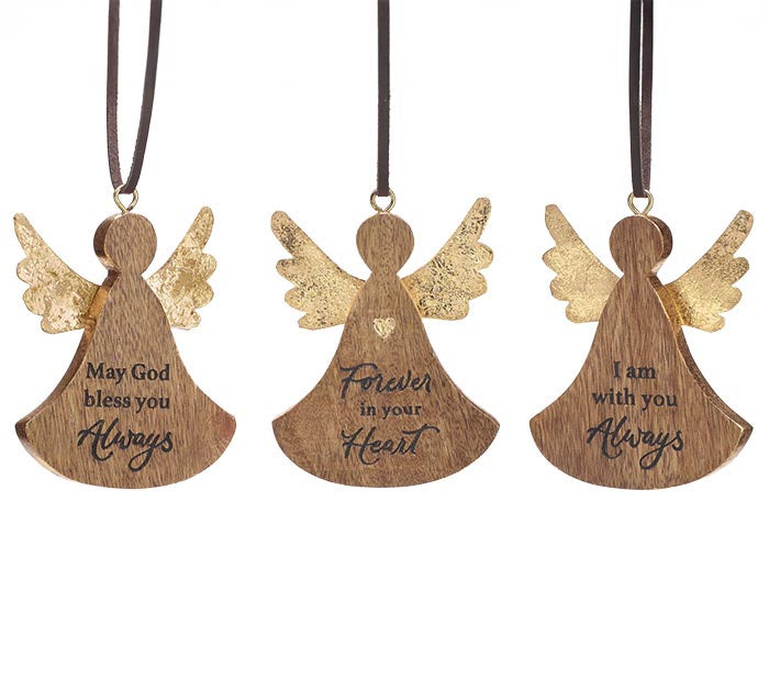 MANGO WOOD BEREAVEMENT ANGEL ORNAMENTS