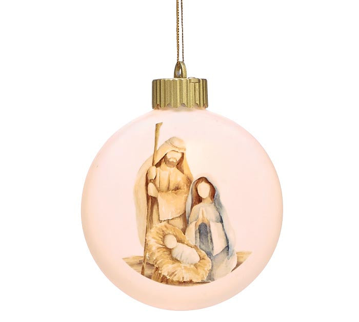 LED LIGHTED HOLY FAMILY PORCELAIN ORNAMENT