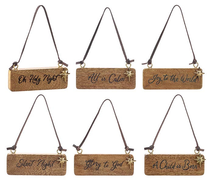 RELIGIOUS MANGO WOOD ORNAMENTS