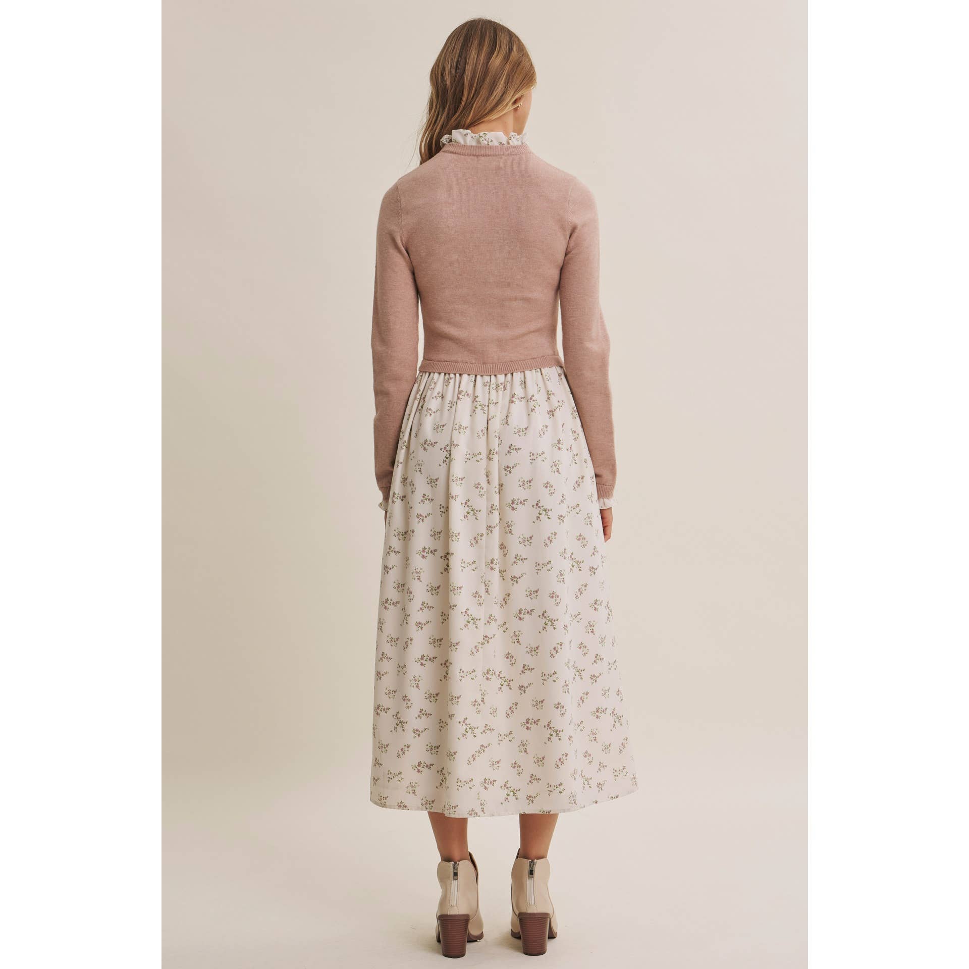 PRESSED PETALS VISCOSE BLEND SWEATER TWOFER MIDI DRESS