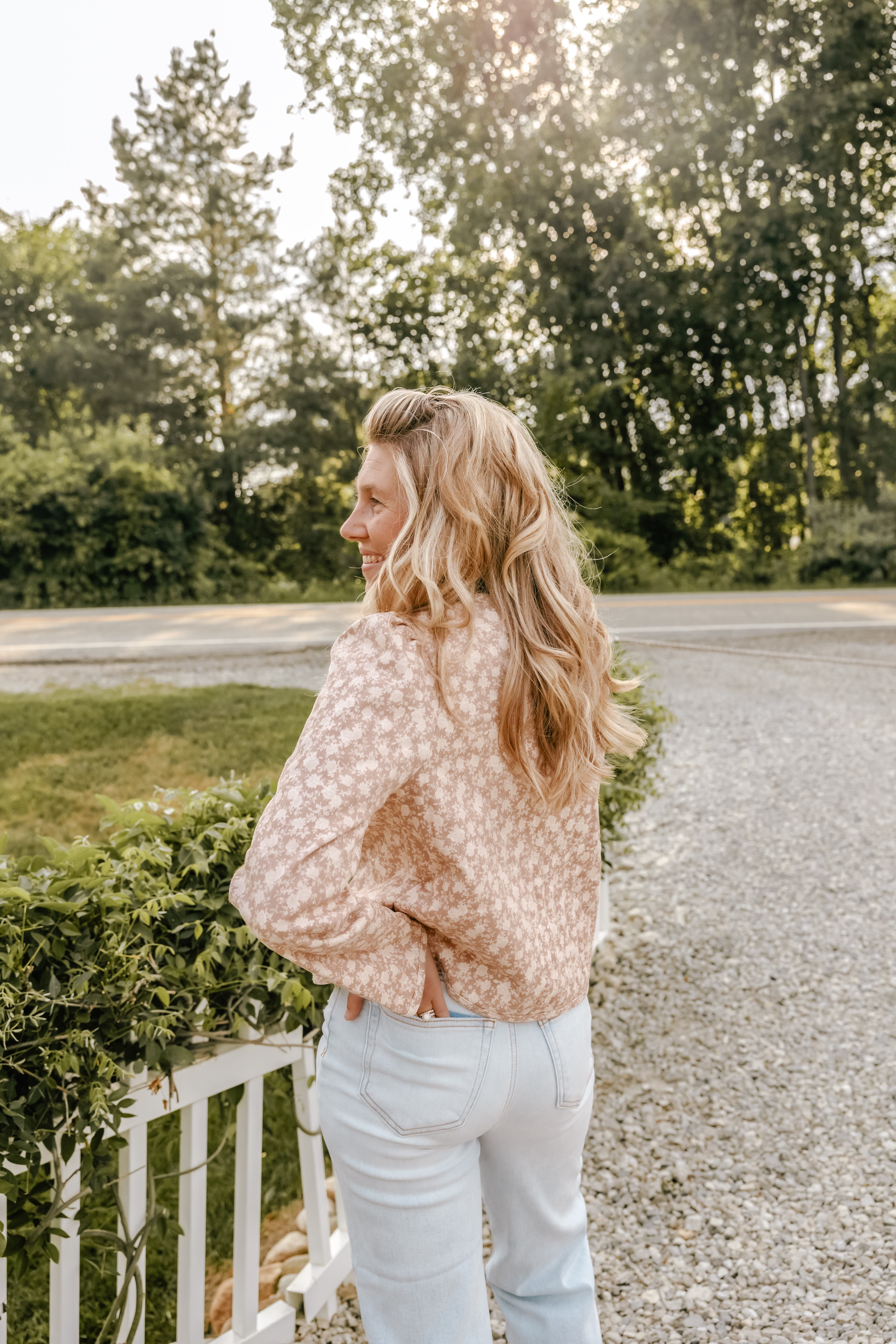 Floral Pattern Front Tie Jacket - Michigan Southern Charm
