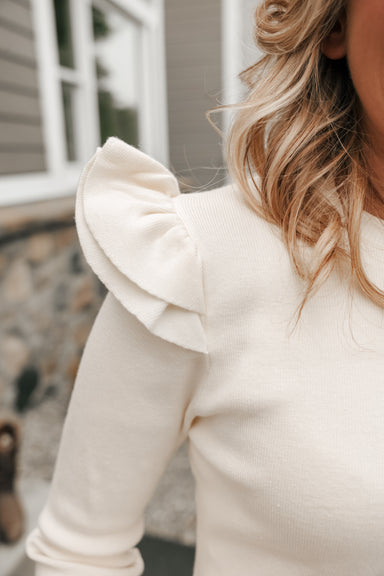 RUFFLE SLEEVE DETAIL SWEATER - Michigan Southern Charm