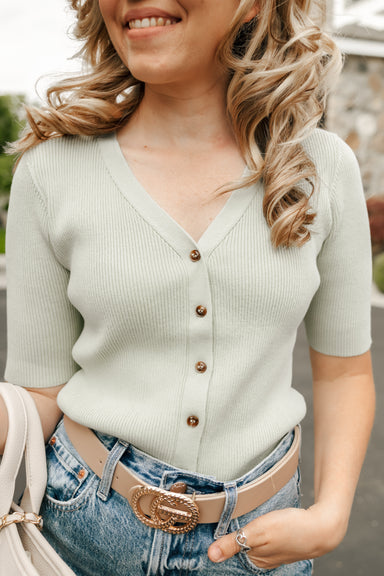 Button Down Ribbed Knit Top - Michigan Southern Charm