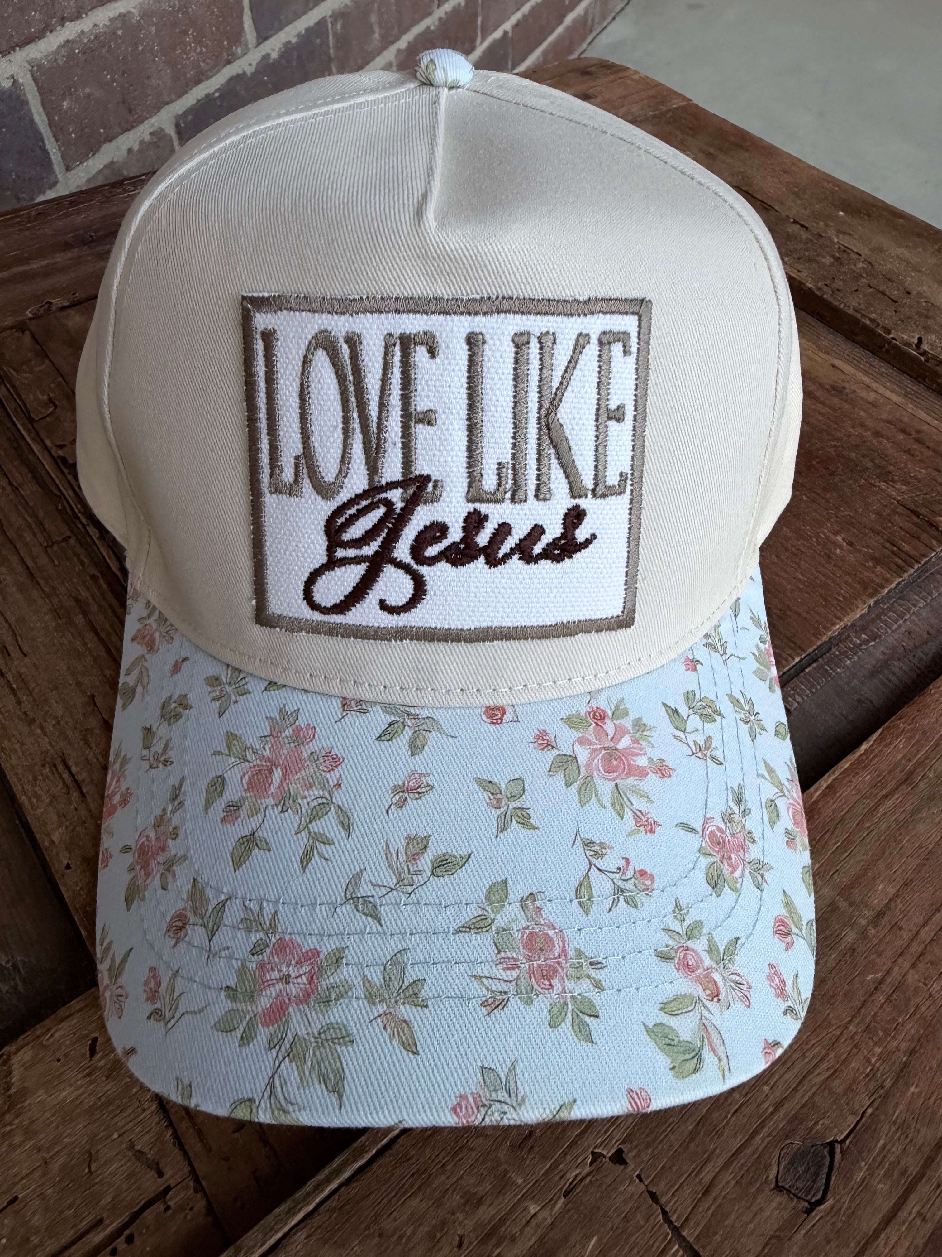 Love Like Jesus Blue Floral Hat