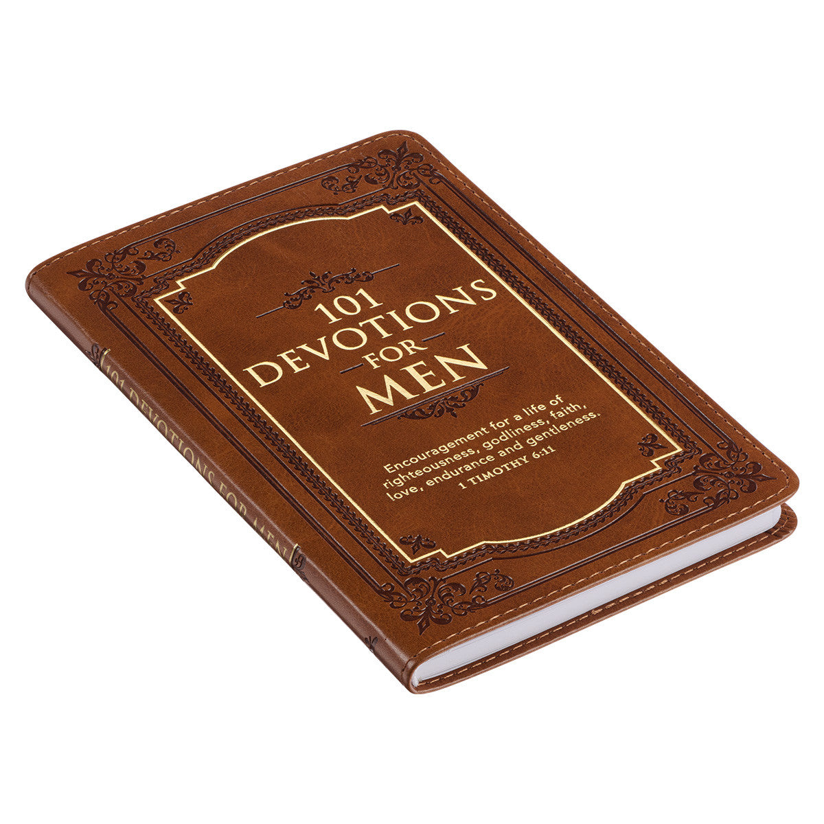 101 Devotions for Men Tawny Brown Faux Leather Devotional - 1 Timothy 6:11