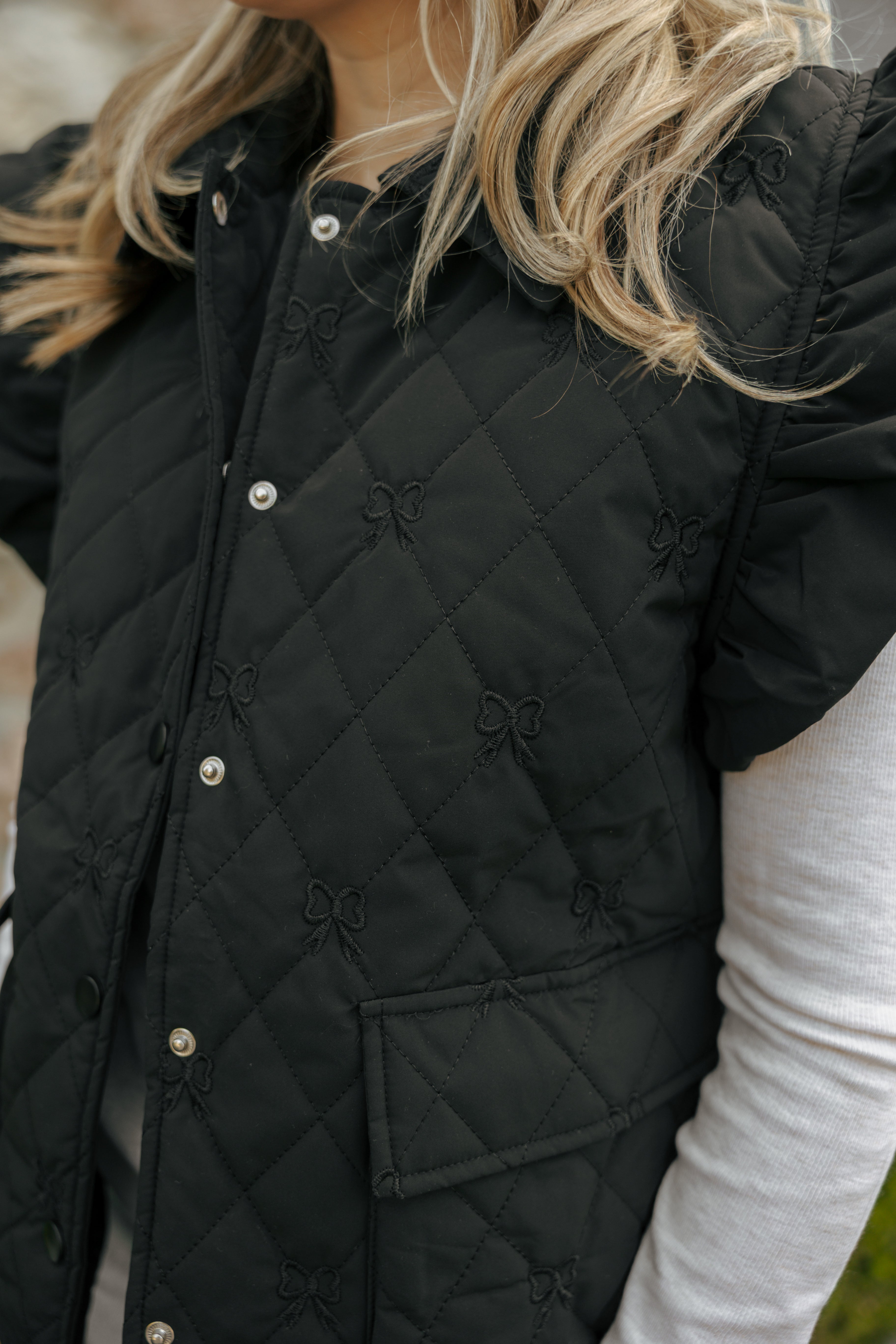Tiny Bow Embroidered Quilted Vest