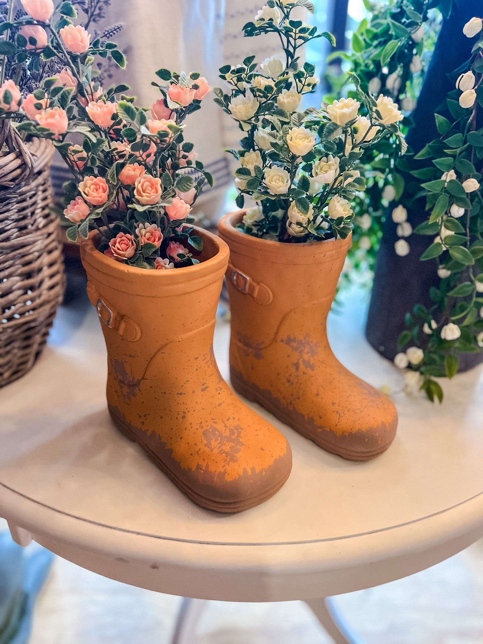 PAIR OF YELLOW BOOT PLANTERS
