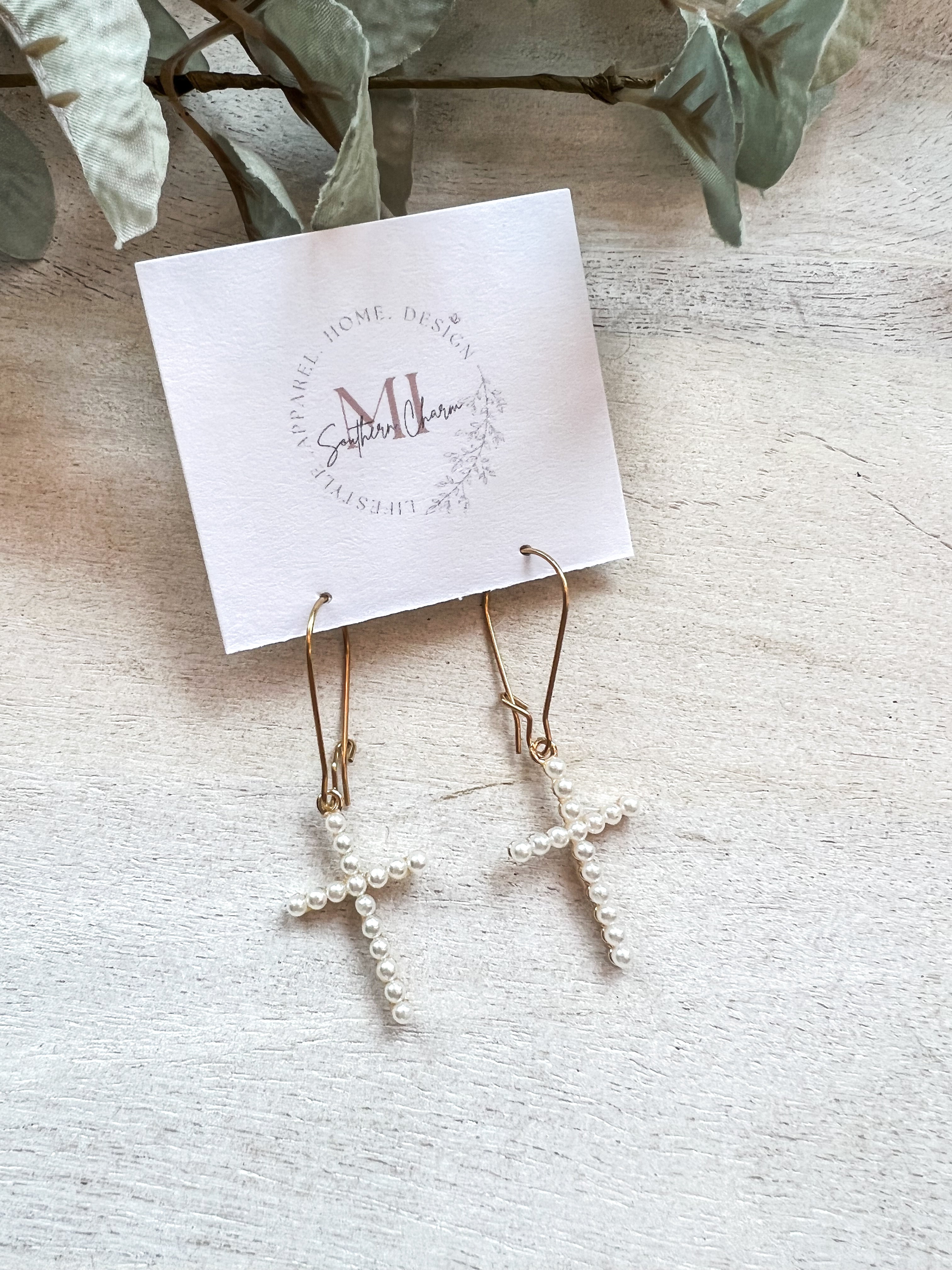 Elite Cross Earrings Pearl