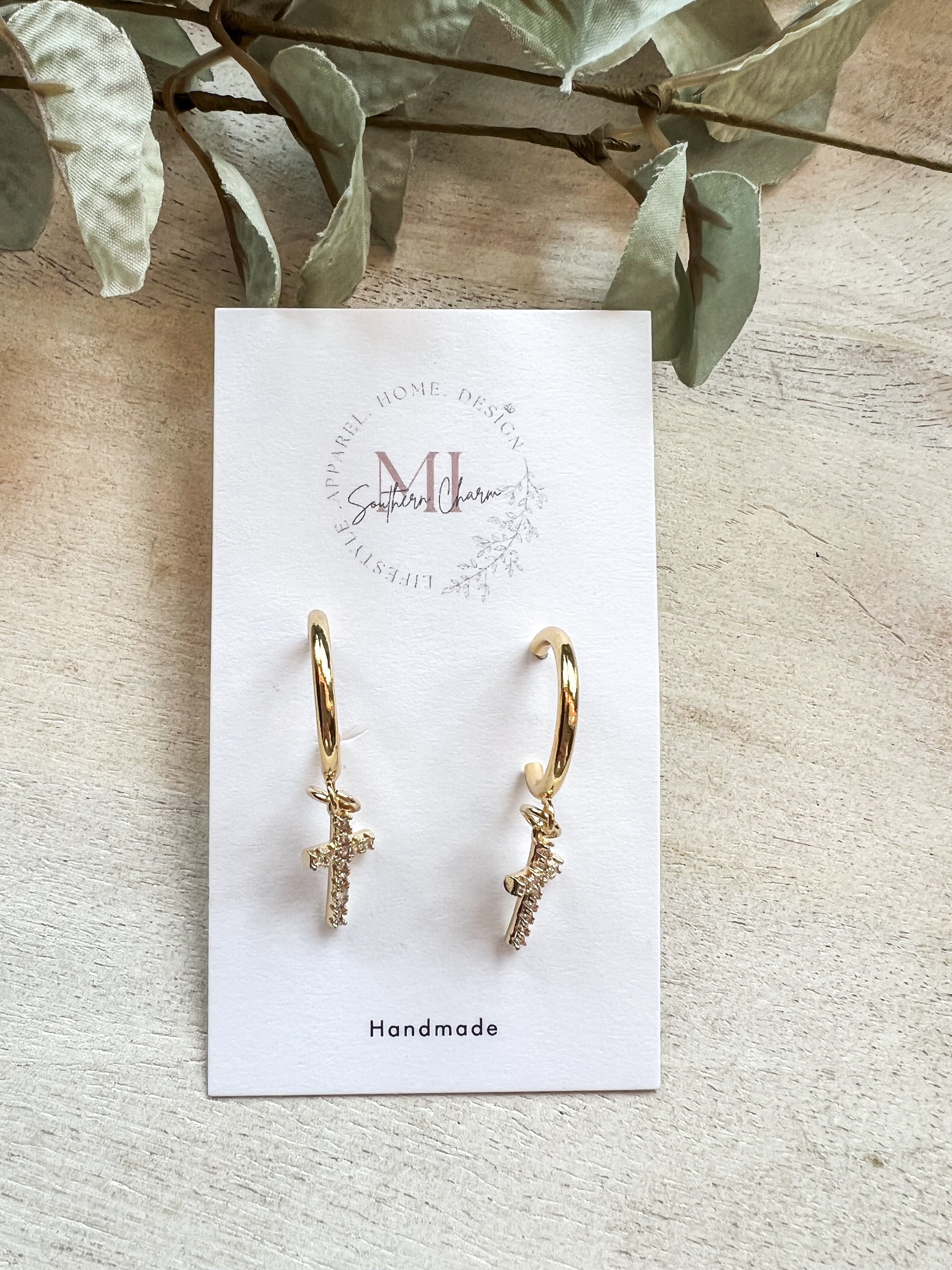 Hoop Earrings With Crystal Cross