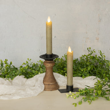 SET/ 2 - 6.75" MOVING FLAME GREEN TAPER CANDLE - Michigan Southern Charm