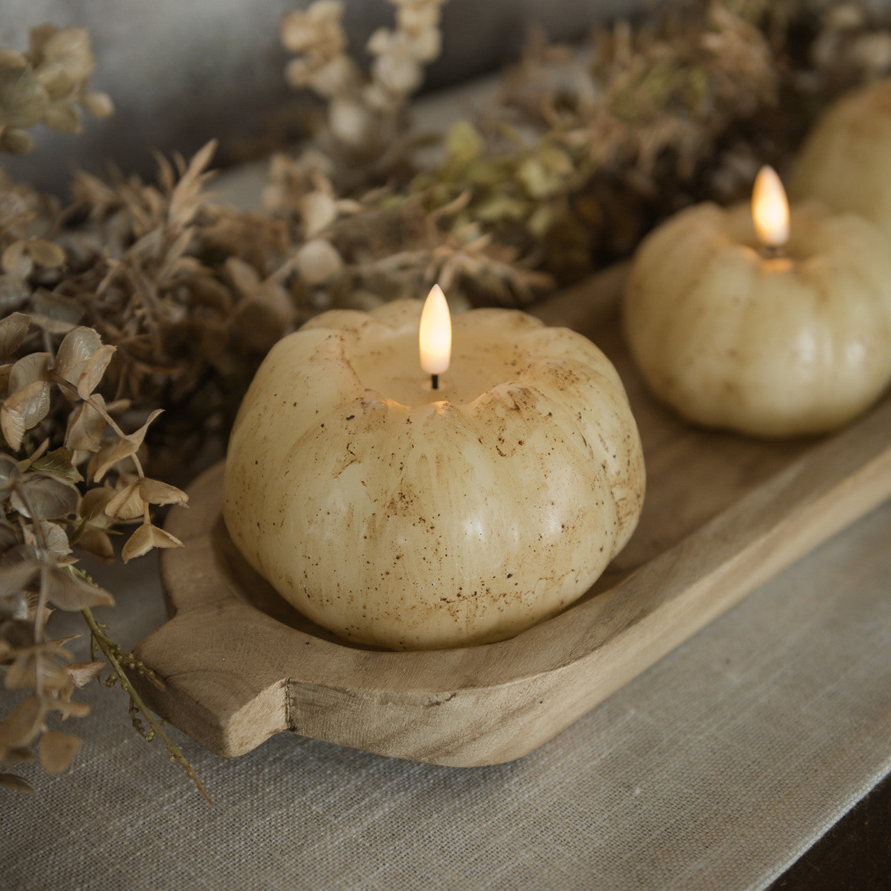 3.5" CREAM 3D FLAME SHORT PUMPKIN CANDLE - Michigan Southern Charm