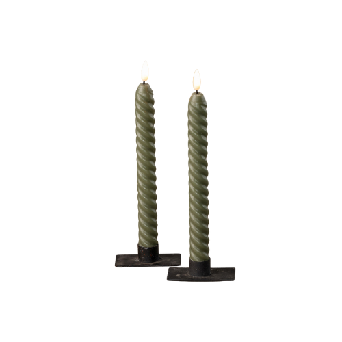 FLAME TWIST DARK GREEN TAPER CANDLE (SET OF 2)