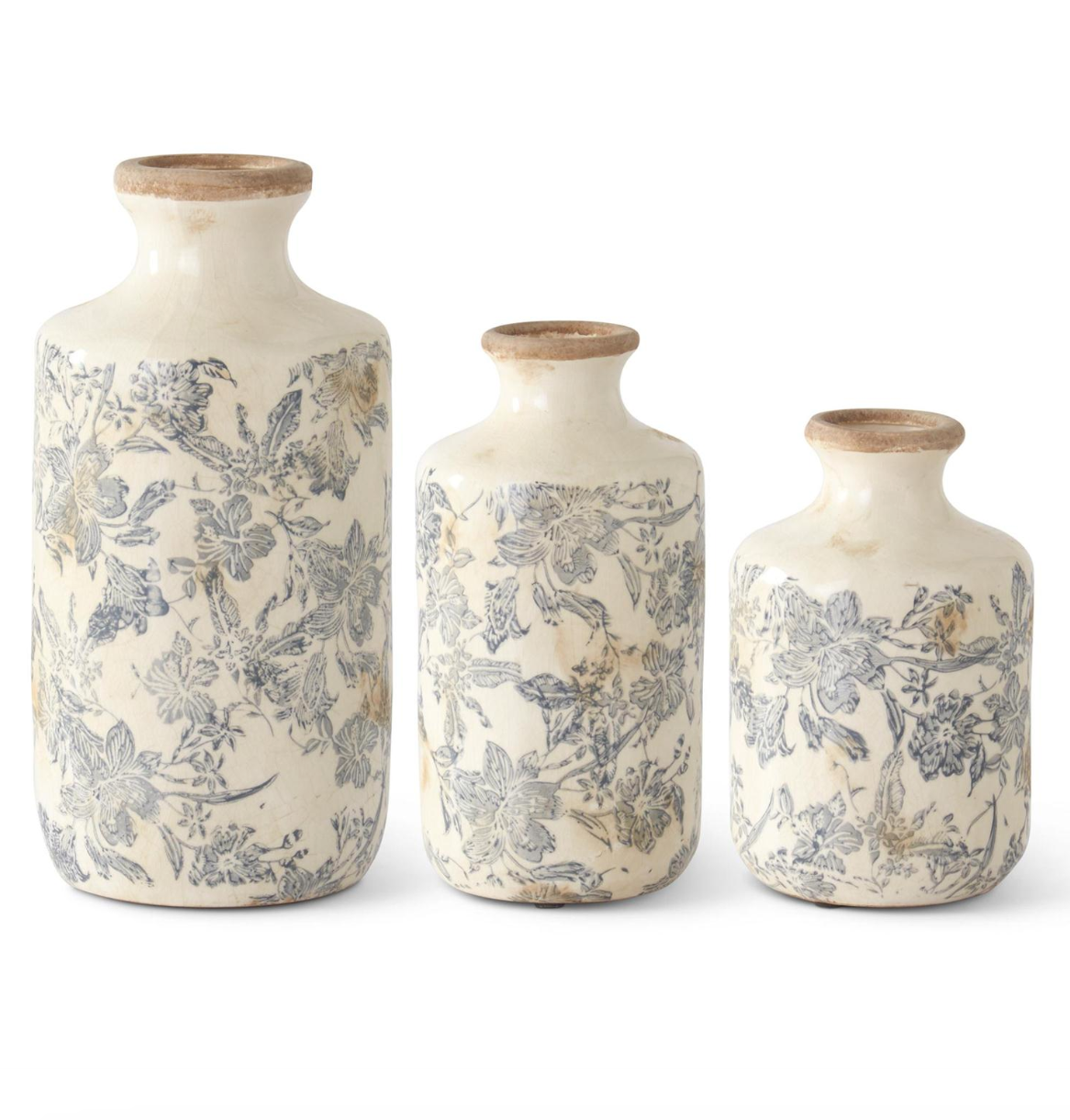 WHITE & GRAY FLORAL CERAMIC VASES