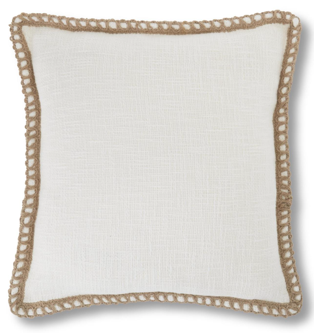 22 INCH WOVEN CREAM COTTON PILLOW W/LOOP STITCHED FLANGE EDGE