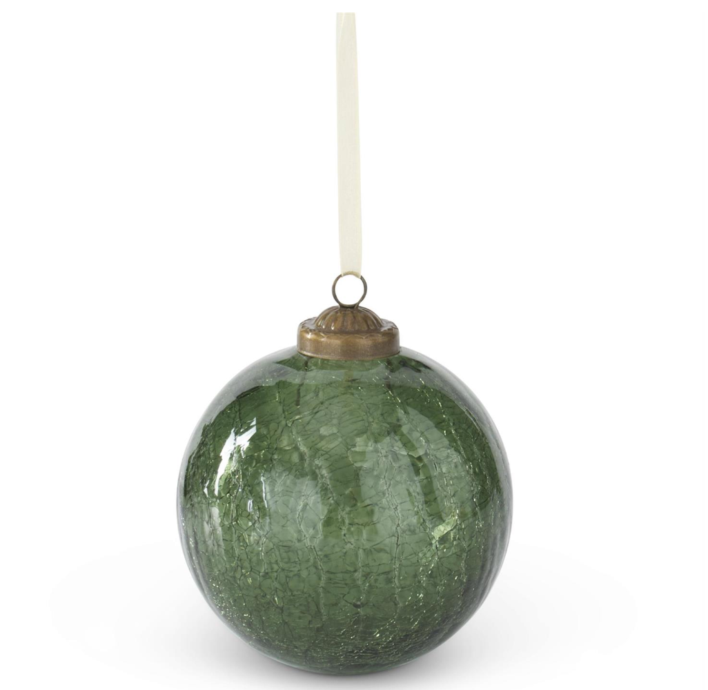 Transparent Crackled Green Crackled Glass Round Ornament