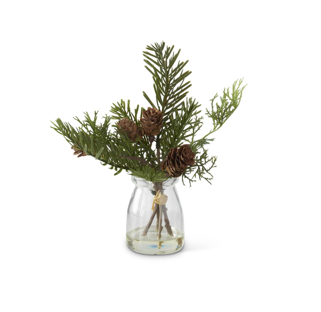 Pine Sprig w/Mini Pinecone in Glass Vase